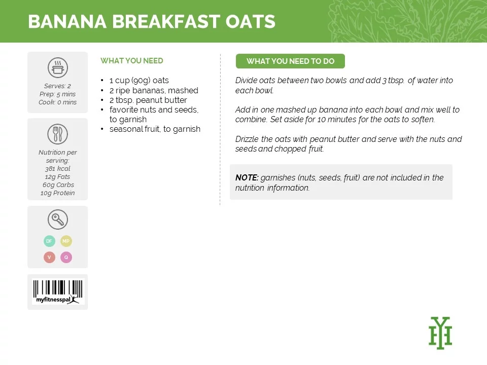 Delicious meal plan from Yvonne 1 Banana Breakfast Oats recipe Delicious meal plan from Yvonne